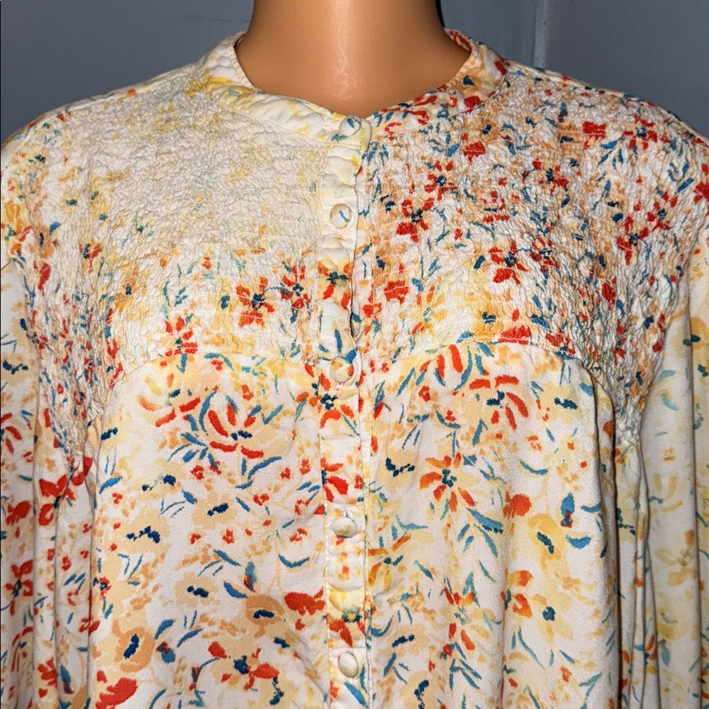 Time & Tru Floral Long Sleeve Smocked Top - Size XXL - Picture 2 of 7